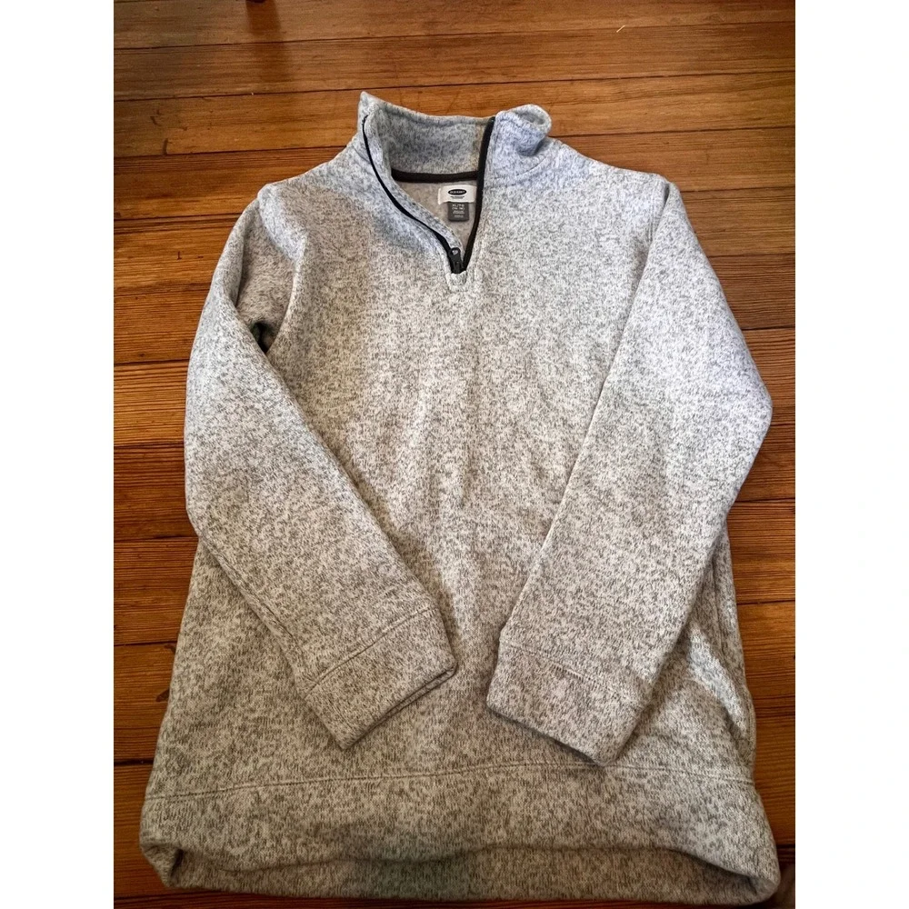 Old Navy Boy Heather Gray Quarter Zip Pullover Sweater Size XL 14-16 Fleece Knit